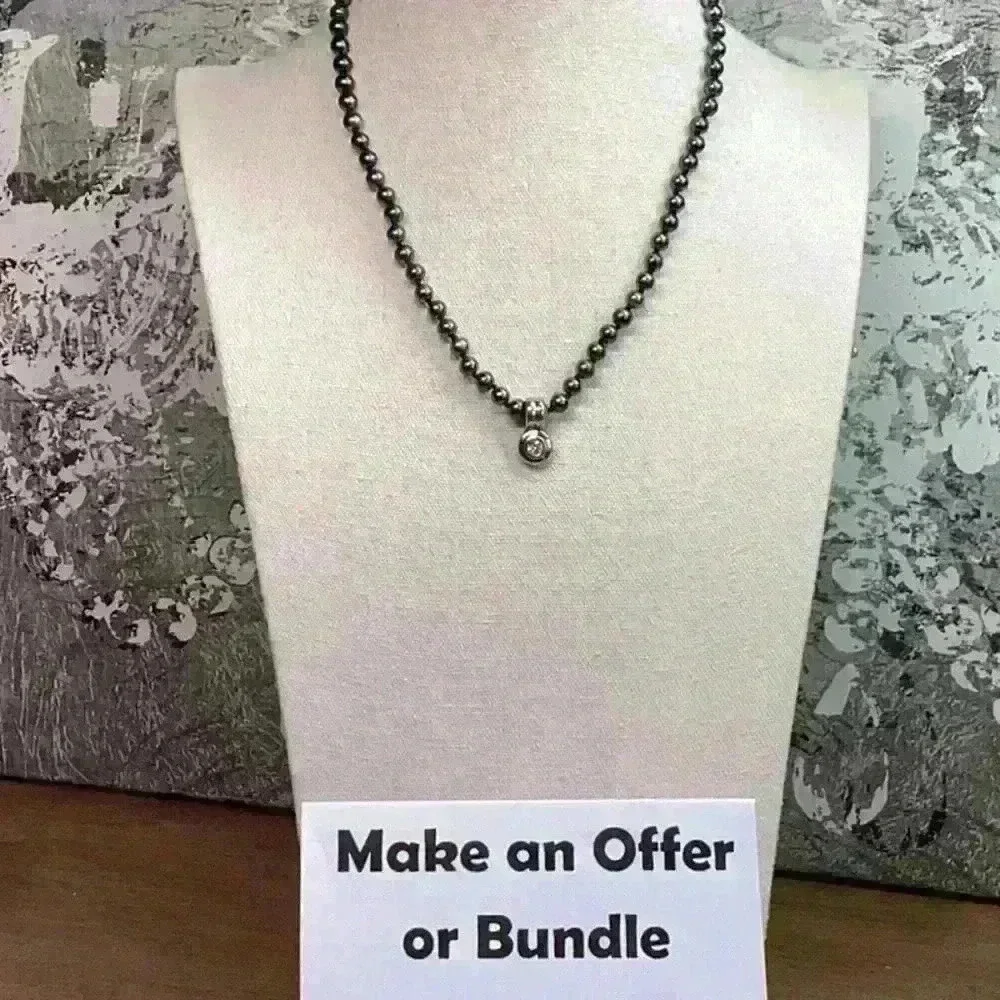 Vintage Grey Faux Glass Pearl Necklace with Removable Rhinestone Enhancer